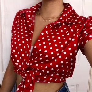 Red and White Polka Dot Blouse